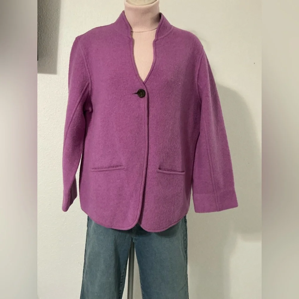 EUC Eileen Fisher Lambswool Cotton Single Button Lilac/Purple Jacket L